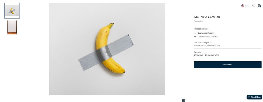 Famosa banana colada na parede é vendida por mais de R$ 35 milhões em Nova York