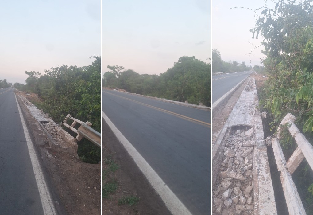 Ponte com guarda-corpo destruído chama atenção na BR-153 e morador pede reparos: ‘Antes que aconteça a tragédia’